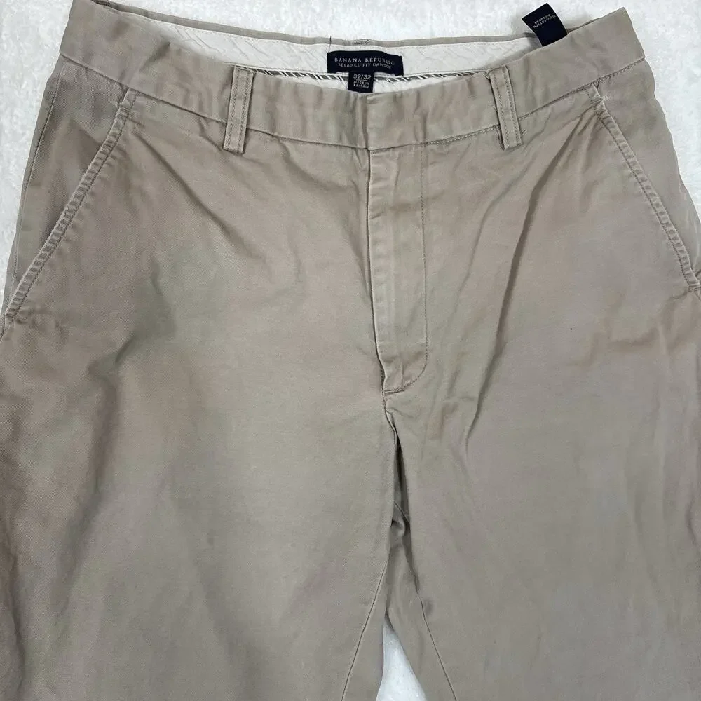 Banana Republic Mens Khaki Chino Pants Classic Fit Cotton Dawson Fit Relaxed